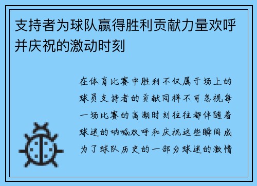 支持者为球队赢得胜利贡献力量欢呼并庆祝的激动时刻